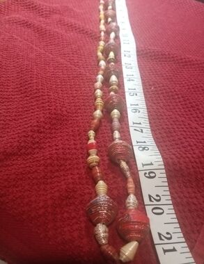 African Handcrafted Red/Multi Paper Bead Necklace